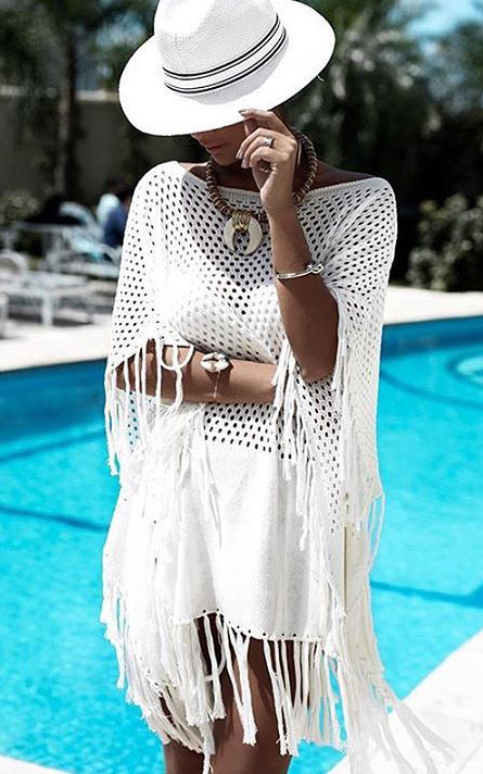 F4756 Boho style bat wing sleeves Fringe Summer Dress or Coverup